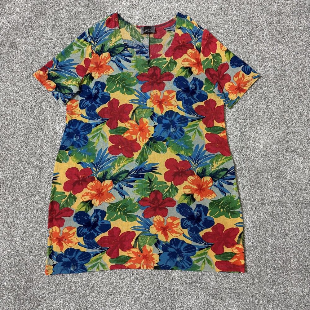 Slinky Brand Dress Womens 2X Multicolor Tropical Floral T-Shirt Summer Casual